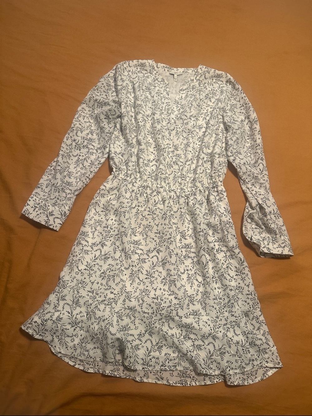 Joie White Dress with Black Floral Print - Long Sleeve